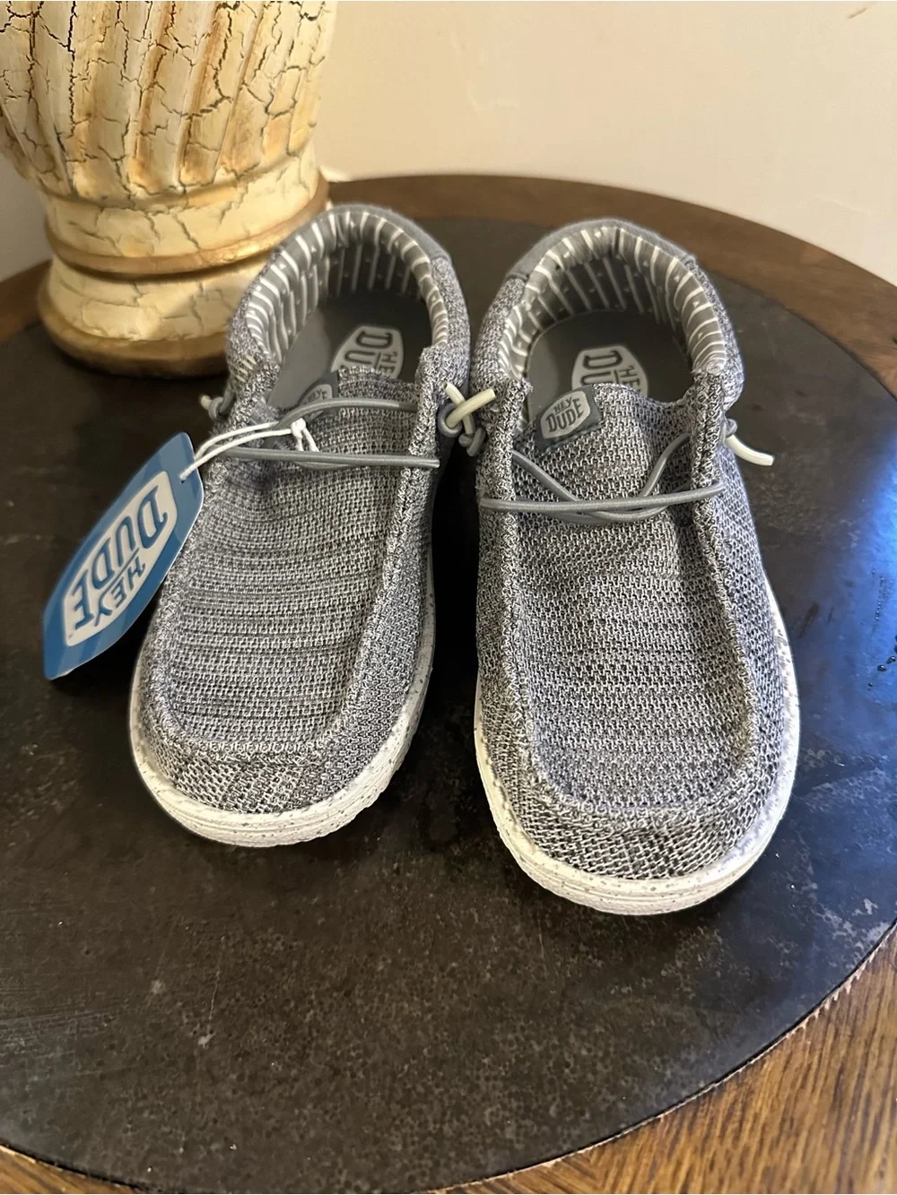 Hey Dude Kids Gray Knit Slip-On Sneakers with Elastic Laces